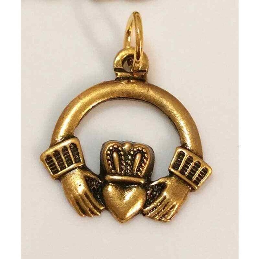 Gold Brass Tone Celtic Claddagh Pendant Charm Irish St Patrick's Day Vintage USA